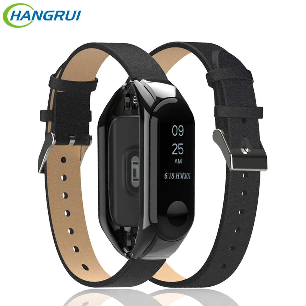Hangrui Mi Band 3 Strap Leather Wrist Strap For Xiaomi Mi Band 3 Smart Bracelet Band Replace For Xiaomi Band 3 Smart Accessories