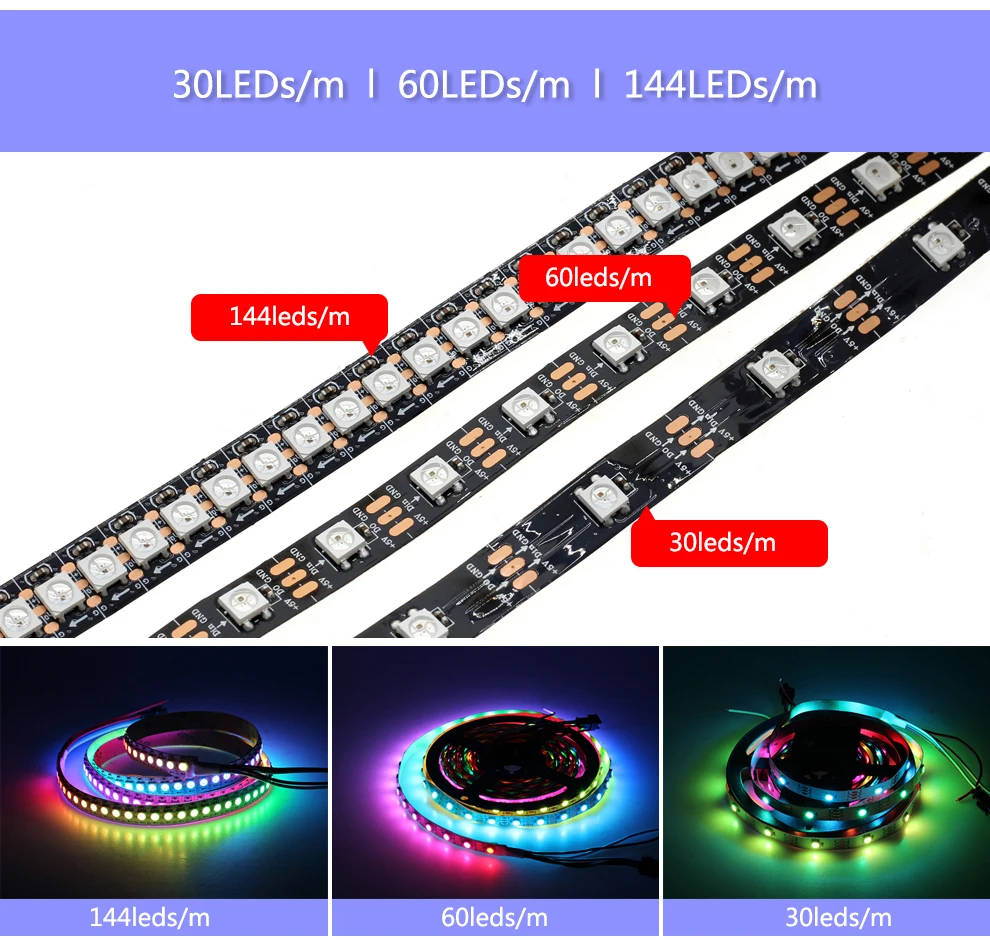 1 м 2 м 3 м 5 м полный Цвет WS2812B Светодиодные ленты DC5V черный/белый цвет PCB RGB Smart Pixel управления Светодиодные ленты