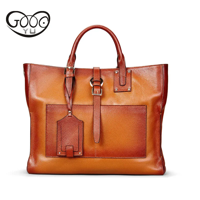 

Europe and the United States style first layer of leather light luxury business women bag pumping belt buckle large capacity por