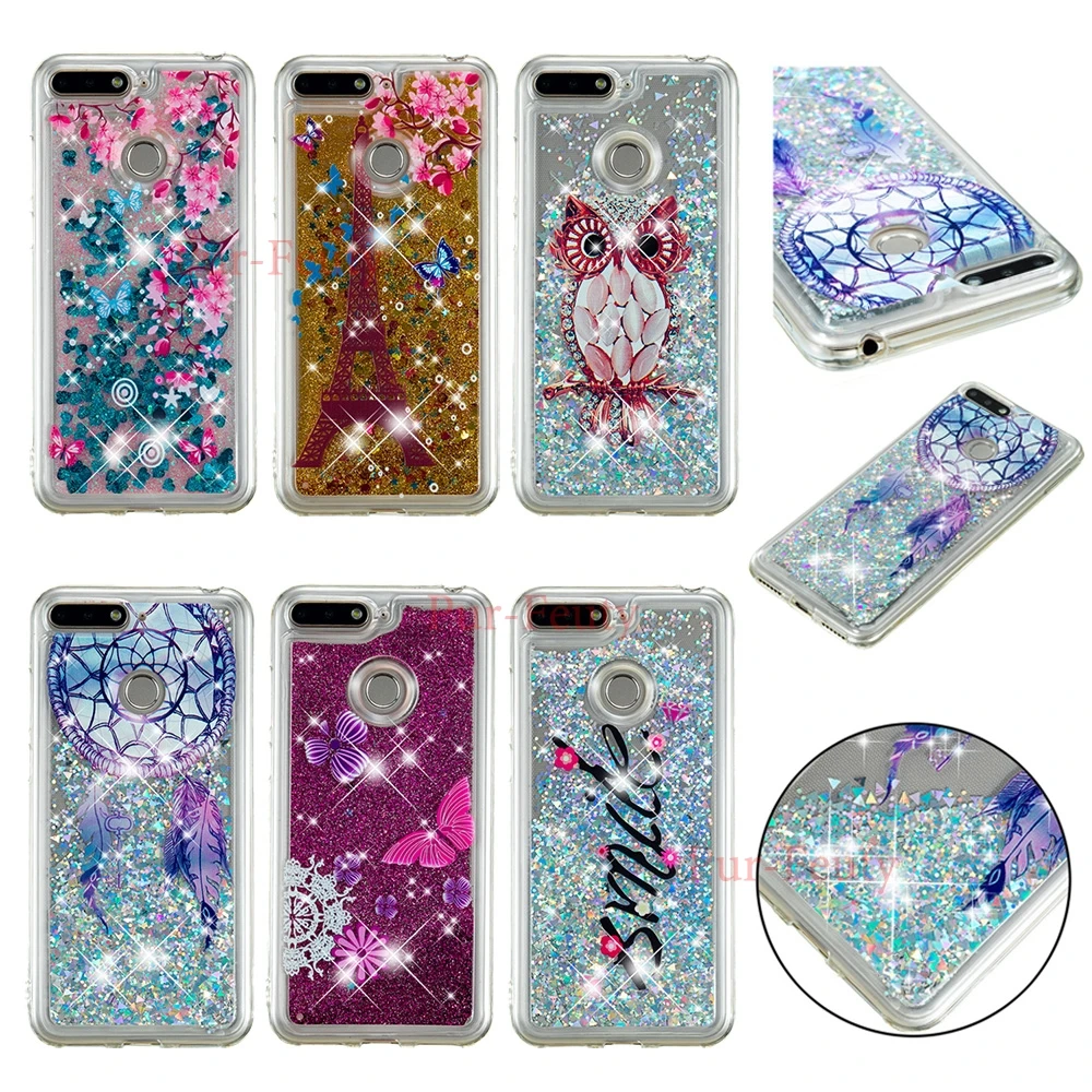 

Case For Huawei Y6 2018 ATU-L11 ATU-L21 Liquid Glitter Silicone owl Tower Soft TPU Cover For Coque Huawei Y 6 Prime 2018 ATU L31