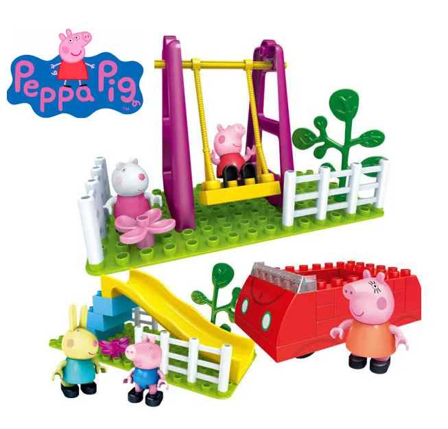 

Genuine Peppa Pig -mummy's car playground outside swing slide Toy Building Blocks set Educational toy- with figure peppa suzy