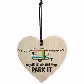 

Meijiafei Home Is Where You Park It Novelty Wooden Heart Plaque Caravan Hanging Sign