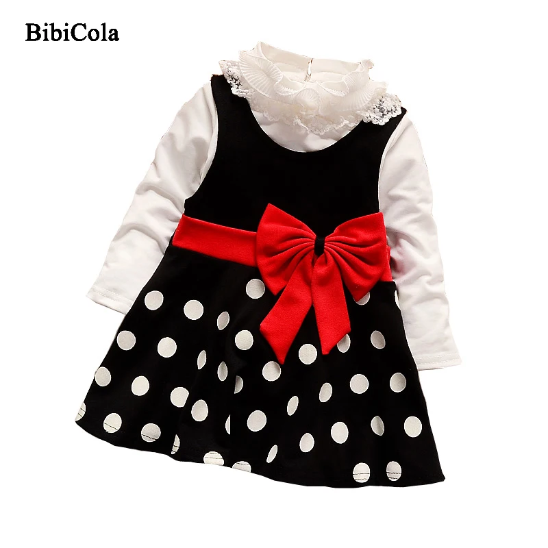 

BibiCola Spring Autumn Girls Clothing Set Kids Children Girls Dresses Set Toodler Shirt + Dress 2Pcs Baby Girls Bow Clothes Suit