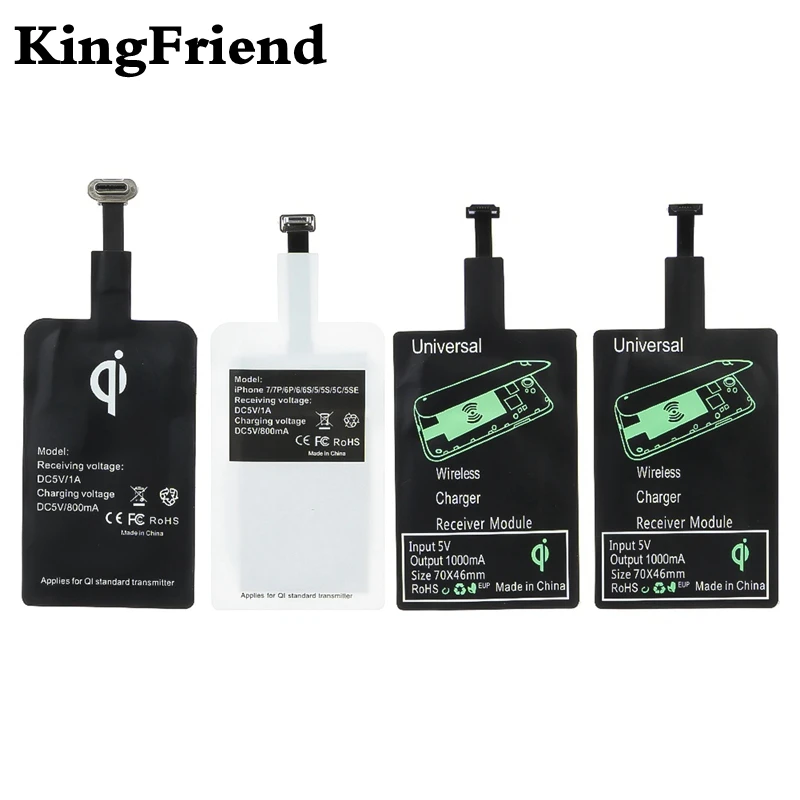 

KingFriend QI Wireless Charger Receiver For iPhone 5s 7 6 Plus Universal Wireless Charging Receiver for Micro USB Type-c Phone