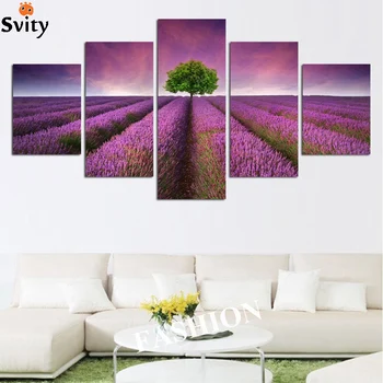 

NO frame 5pcs Provence Lavender Modular pictures flowers canvas painting home decor on wall quadro Mural cuadro free shipping