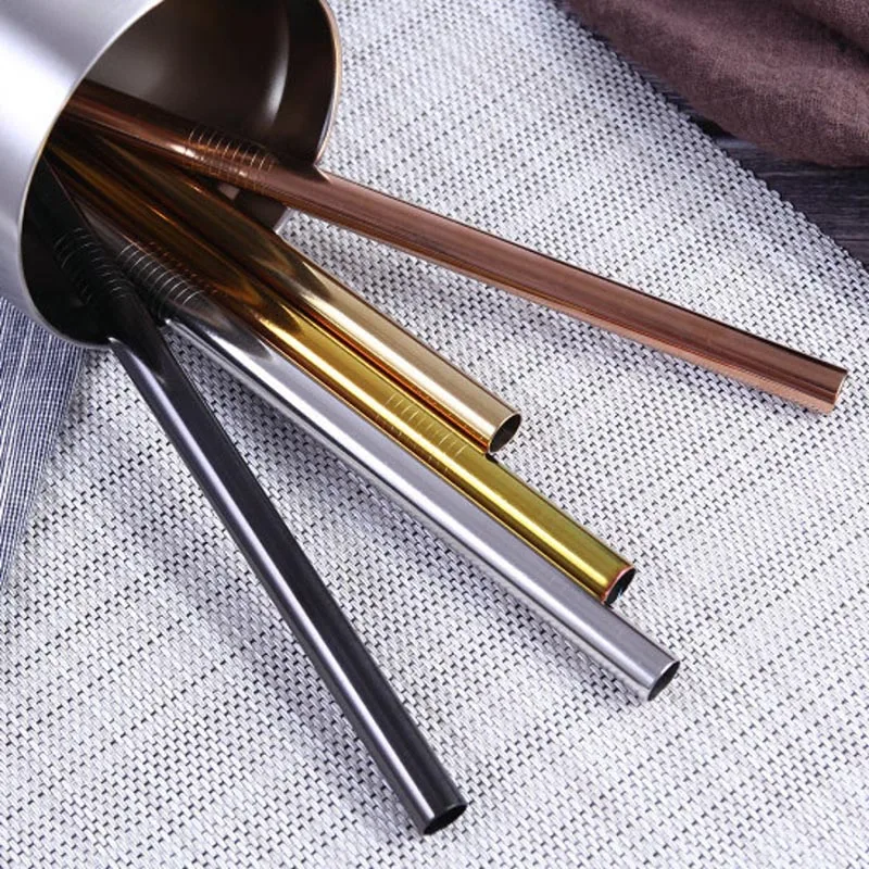 5pcs Drinking Straw Stainless Steel Metal Straw with 1 Cleaner Brush Drinkware Accessories For Drinks Milk Tea Coffee