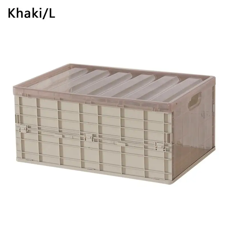 KhakiL Сплошной цвет складной пластиковый ящик для хранения Штабелируемый домашний автомобиль гараж Настольный ящик для хранения одежды Нижнее белье Органайзер - Цвет: KhakiL