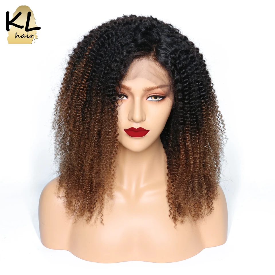 

Kinky Curly Lace Front Human Hair Wigs For Black Women Ombre T1B/4 Pre Plucked Brazilian Remy Hair Wigs With Baby Hair KL Hair