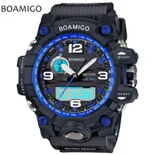 men sports watches dual display watches BOAMIGO brand Electronic quartz watch blue analog digital LED 50M