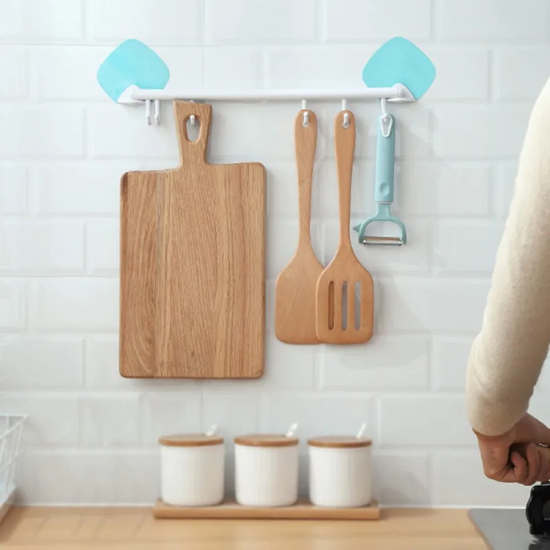 Bathroom Kitchen Self Stick Towel Hanger with 6 Hooks Moisture Proof