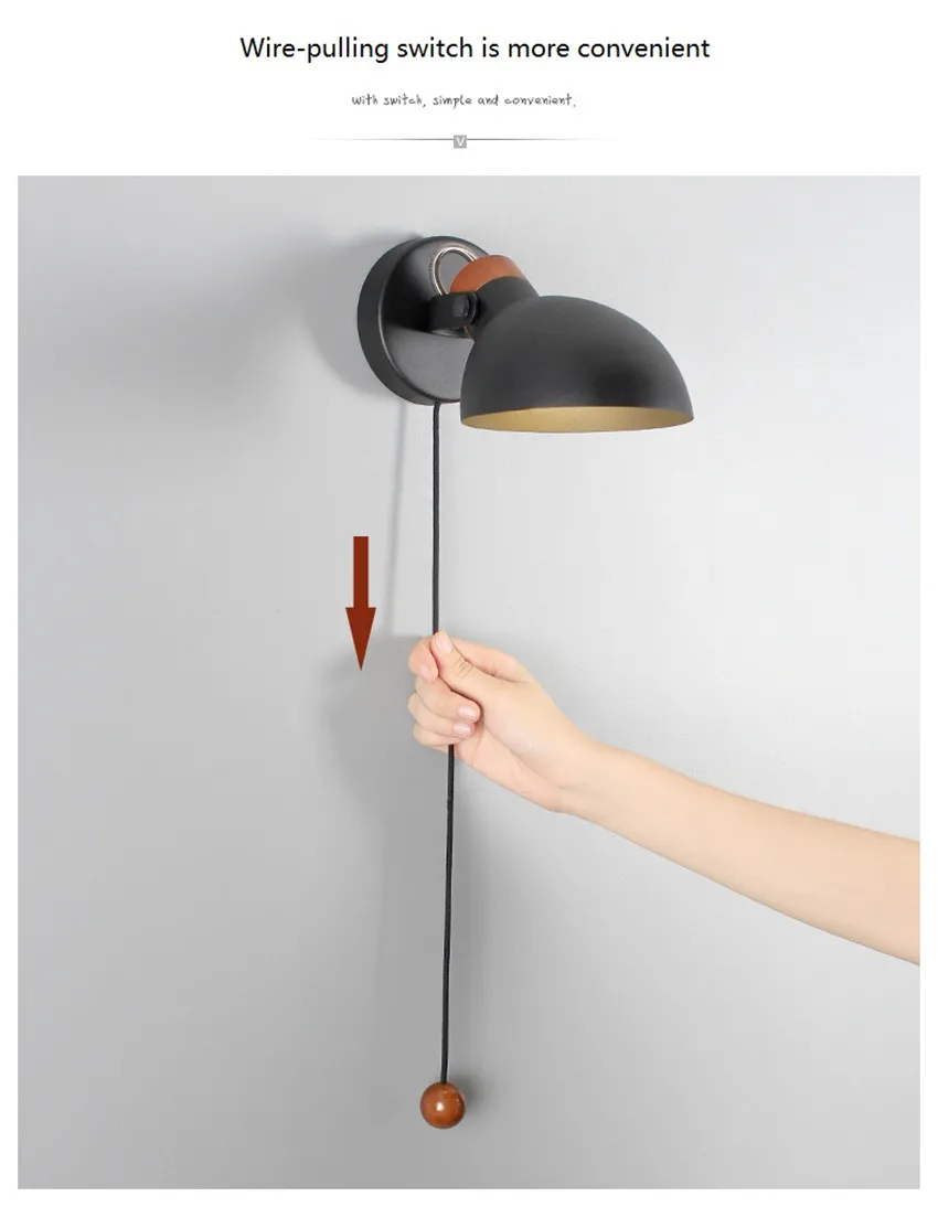 Lâmpada de Parede Design Nórdico Ajustar Loft Decoração Ferro Puxar Interruptor Moderno Arandela Luzes Quarto Casa Iluminação Interior Luminária Led 15 Luminárias de parede