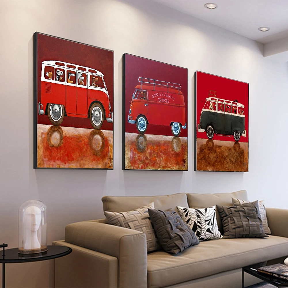 

AAHH Bus Pictures/Painting Animal Wall Art Picture Cartoon Posters Canvas Painting Print on Canvas Decor for Home No Frame