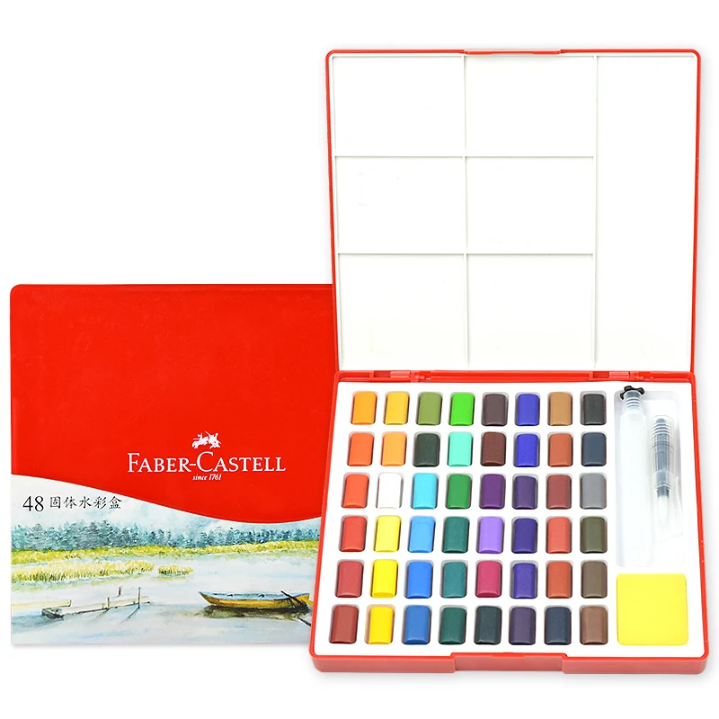 

FABER CASTELL Solid WaterColor Pigment 24/36/48 Color Transparent Beginner portable watercolor hand-painted set Art Supplies