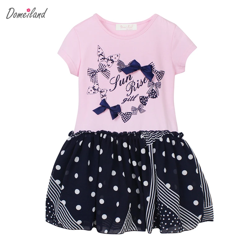 2017 Fashion summer domeiland Children Clothes cute girl cotton cute print Princess cotton bow Dot dress