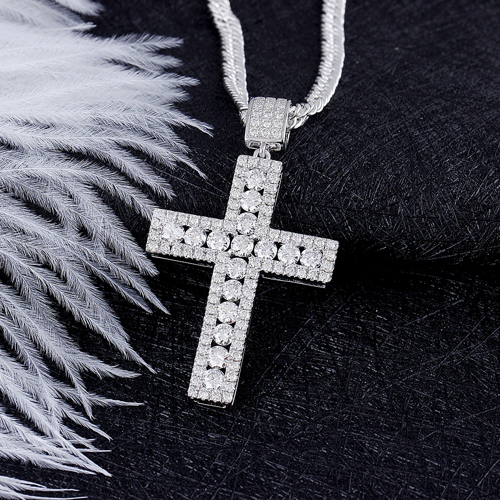 DovEggs классический 2.5CTW H цвет Муассанит алмазный кулон с крестом ожерелье для мужчин стерлингового серебра 925 пробы Крест ожерелье s