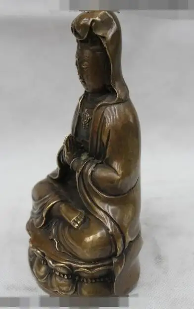 

S06431 7"Chinese Fengshui Buddhism Bronze Sitting Kwan-yin Guan Yin Goddess Statue