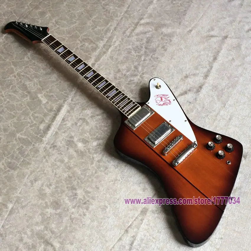 

Free Shipping 6-string Solid Body Guitarra Frets Binding Nibs Firebird V Electic Guitar Vintage Sunburst Mini Humbucker Pickups