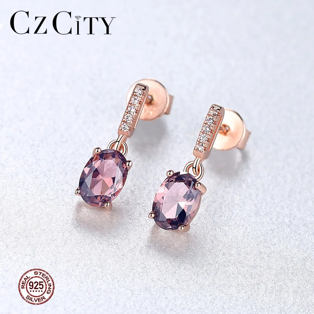CZCITY 925 пробы Серебряные серьги создан Nano из морганитного драгоценного камня в