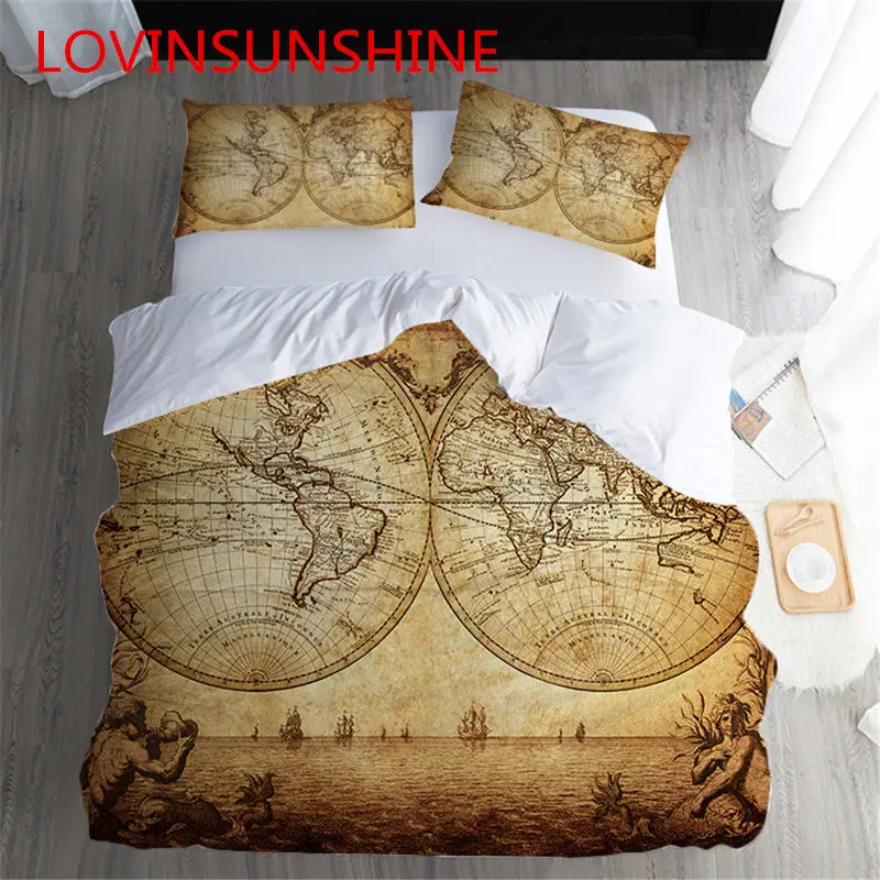 

Map Printing Duvet Cover Sets Retro Map Geography Pattern Bedding Set Duvet Cover With Pillowcases Twin/ Queen/ King Bedding Set