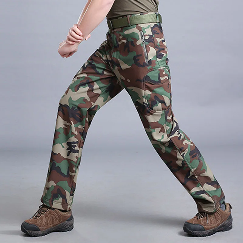 Высокое качество на открытом воздухе TAD зимние толстые флисовые прямые карго армейские тактические мягкие оболочки Sharkskin водонепроницаемые камуфляжные брюки - Цвет: Jungle camouflage