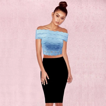 

2018 Newest Women Sexy Short Sleeve Blue Beige Balck Multicolor Bandage Top Off The Shoulder Sexy Fashion Clubwear Wholesale