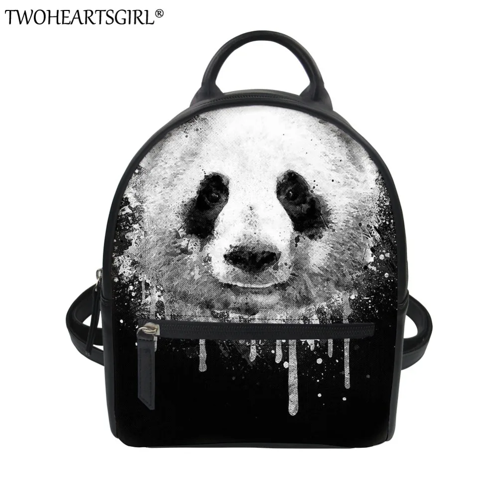 #*Cheap TWOHEARTSGIRL Kawaii Panda Prints Women PU Leather Backpack Female Casual Rucksack Students School Backbags Mini Shoulder Bags