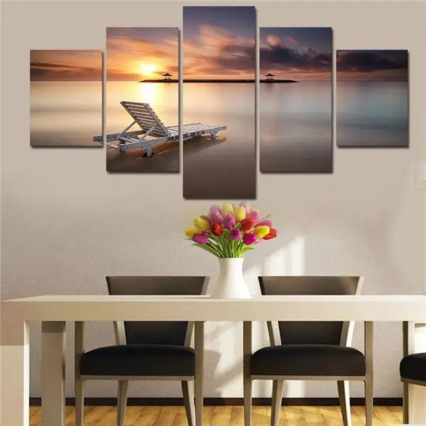 

Hot 5pcs Modern Spray Painted Canvas Oil Paintings Printed Home Decor Pictures For Living Room Wall Seaside Sunsets No Frames) -