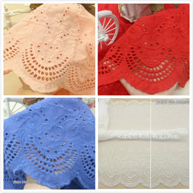 

Red Blue Pink Skinfriendly Two Side Bilateral Embroidery 100% Cotton Cloth Lace Fabric Baby Clothes Fabric Width 138cm 1Yard