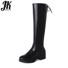 J&K 2 Material Knee Boots Skid Proof Female Shoes Woman Side Zipper Brand Designers Riding Boots Winter For Women’s Shoes 2018
