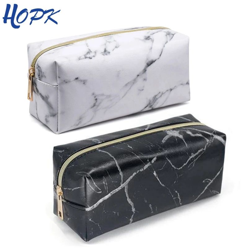 

Nordic Style Marble Pencil Case for Girls Makeup Storage Pencil Bag Marble Pattern Big Capacity Pencil Box School Supplies