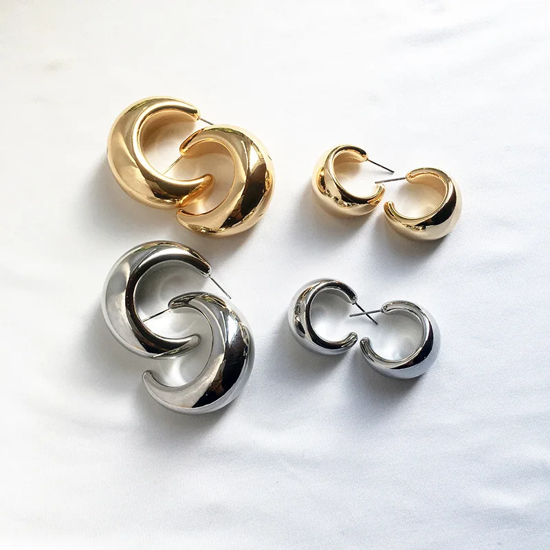 Уличный стиль CC обруч массивные золотые серебряные маленькие большие серьги-кольца для женщин панк металлические Золотые круглые серьги