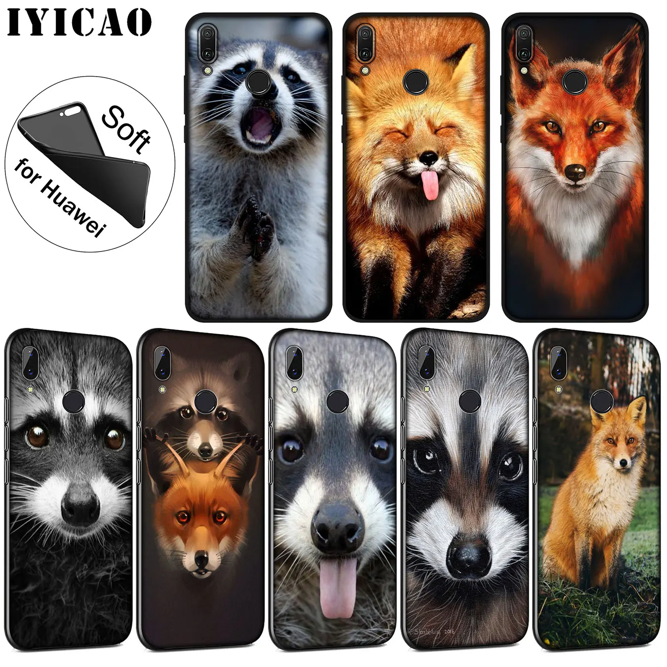 

IYICAO Animal Raccoon Fox Soft Silicone Phone Case for Huawei P30 P20 Pro P10 P9 P8 Lite Mini 2017 2016 P smart Z 2019 Cover