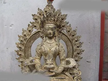 

12 INCH Tibet Old copper bronze Amitayus Longevity Bodhisattva Buddha Statue