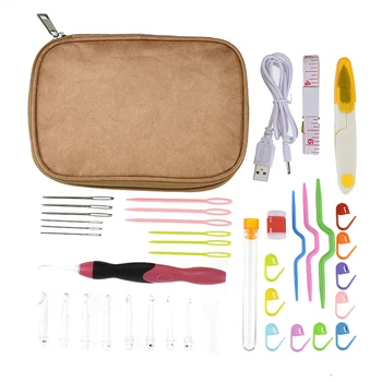 

New LED Crochet Hooks Set 9 Interchangeable Heads Light Up Knitting Needles Yarn Weave Sewing Tool Accessory with Waterproof Bag