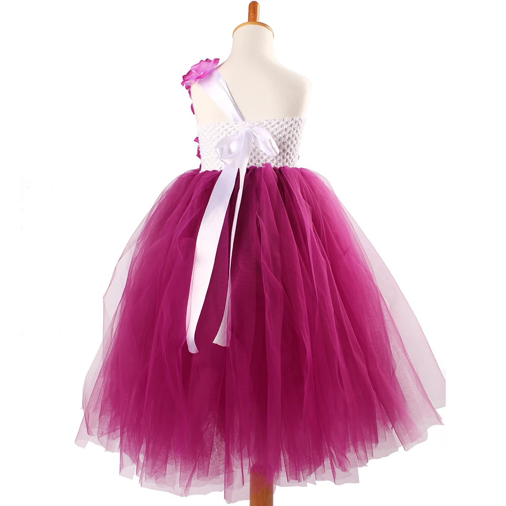 Burgundy Hydrangea Flower Girls Tutu Dress Children Wedding Jr. Bridesmaid Tulle Dress Kids Photo Prop Birthday Party Ball Gown (3)