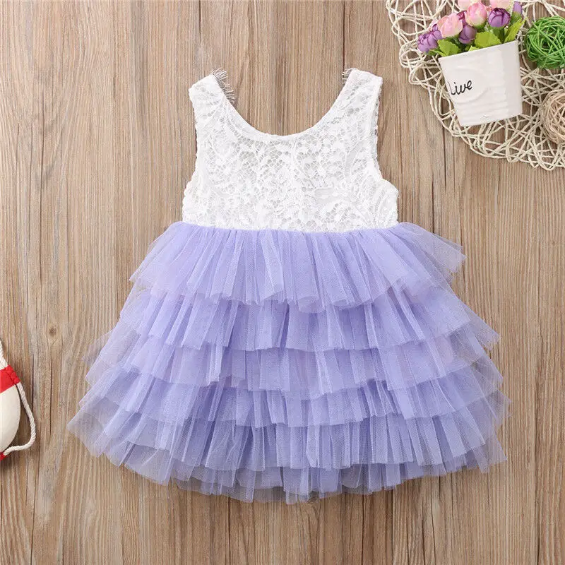 Детское платье с цветочным рисунком для маленьких девочек кружевное нарядное платье подружки невесты, сарафан, одежда - Цвет: Фиолетовый