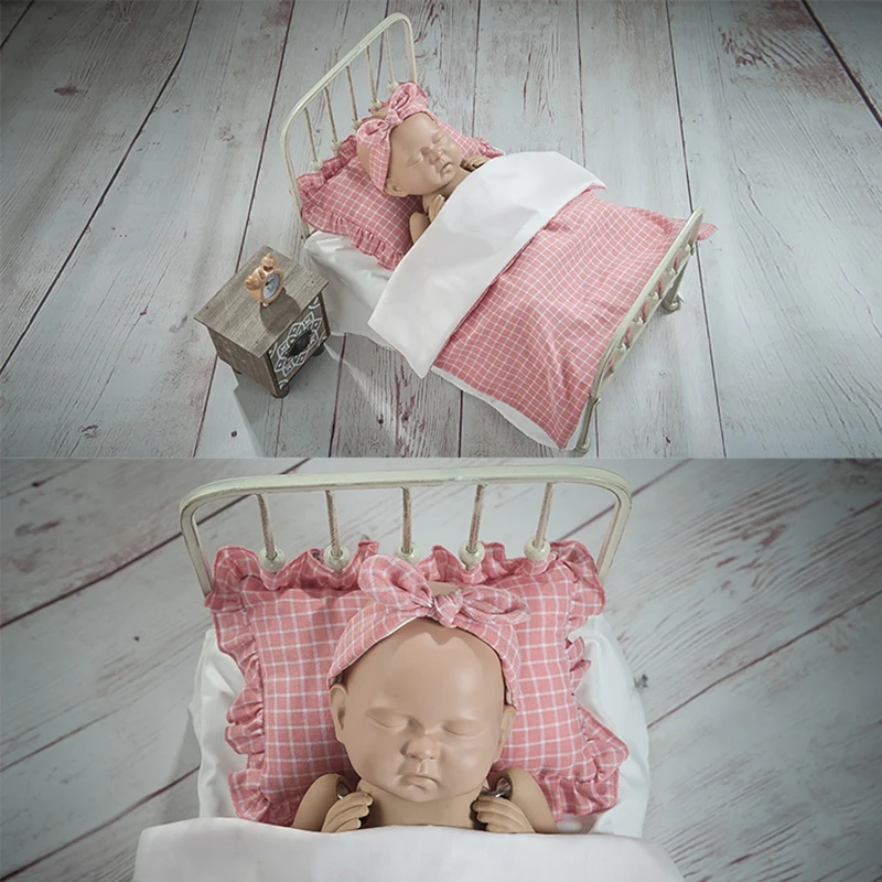 Новорожденный ребенок Фотография железная кровать подушку реквизит ребенок мальчик девочка фото для студийной съемки чай столовые реквизиты младенческой fotografia аксессуары