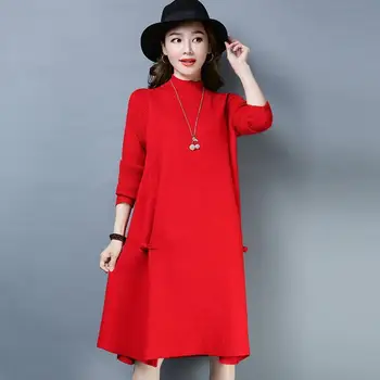 

2019 New Autumn Winter Women Chic OversizeThick Warm Knitted Sweater Dress Female Korean Style Loose Pullover Knitwear K168