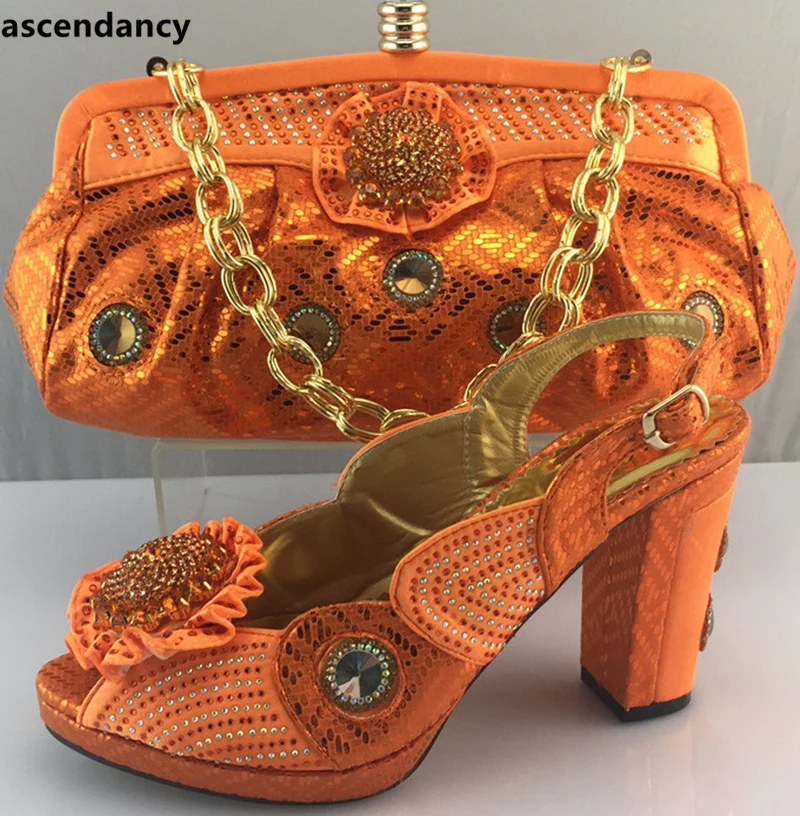 New Orange Color Italian Shoes and Bags To Match Shoes with Bag Set