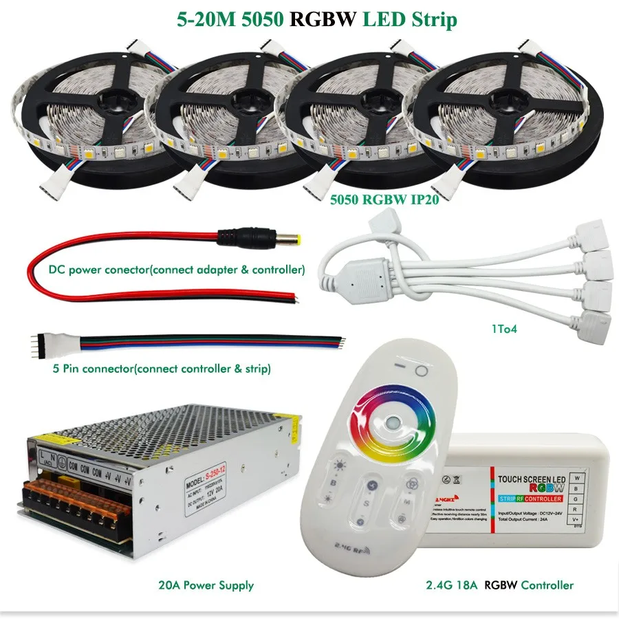 DC12V) Светодиодная лента с usb-питанием 5050 SMD RGBW/RGBWW Водонепроницаемый/не Водонепроницаемый+ 2,4G RF контроллер+ Мощность адаптер Комплект 5, 10 м, 15 м, 20 м