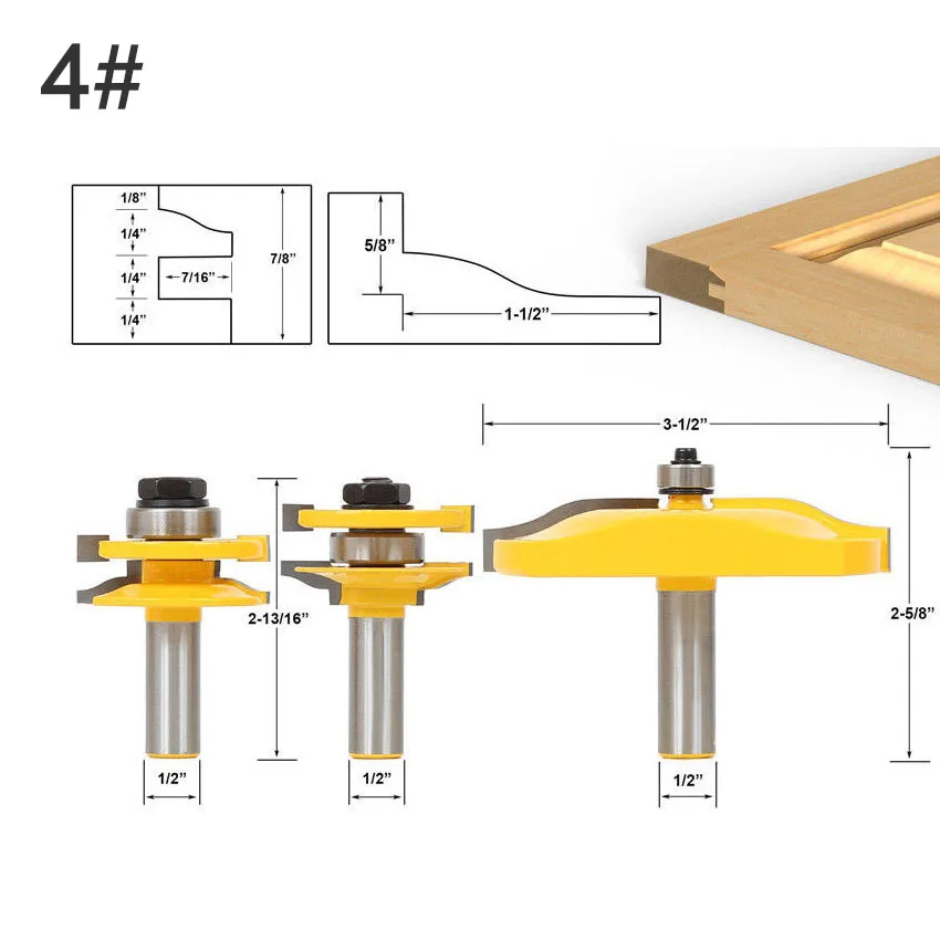 3 Бит поднятая панель двери шкафа маршрутизатор Набор бит-конический-1/" хвостовик деревообрабатывающий режущий шип резак для деревообрабатывающих инструментов