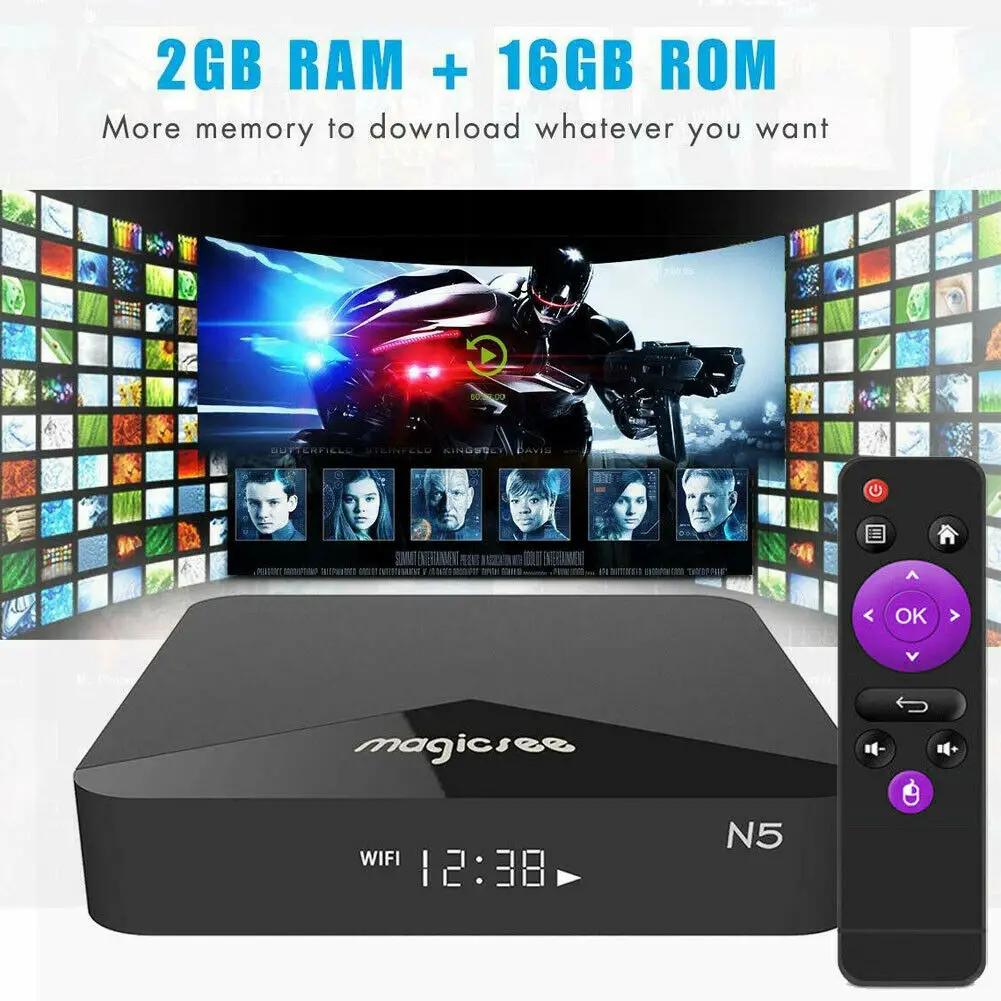 ТВ приставка MAGICSEE N5 Android TV OS Amlogic S905X 7.1.2 2 Гб ОЗУ + 16 ПЗУ 4G 5G WiFi 100 Мбит/с BT4.1 поддержка