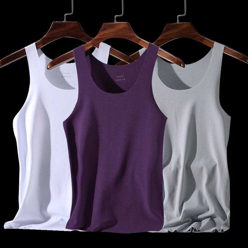

2020 New Arrival Summer Seamless Singlet Ice Silk Tank Top Men Casual Sleeveless Vest Casual O-Neck Workout Wear 3XL