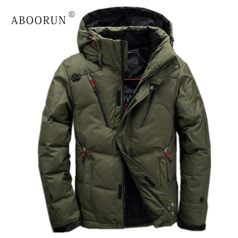 ABOORUN Winter Mens Fashion Down Coat Solid Thick Hooded Down Jackets Men's Casual Warm Coat Parkas