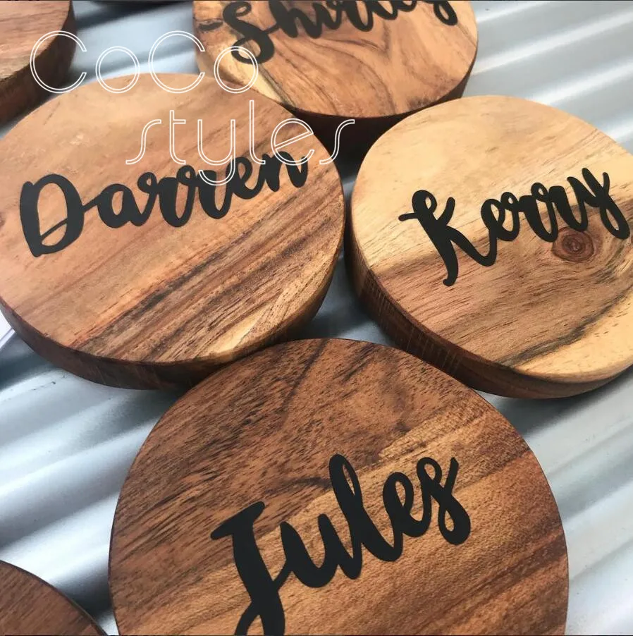  Cocostyles customized rustic round wooden guest name card with hand writing for calligrapher weddin - 32892220049