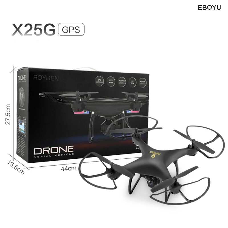 EBOYU LH-X25GWF Dual GPS FPV 2.4G 4CH RC Quadcopter Drone with Follow me 720P HD Camera Wifi Headless Mode RC Drone RTF