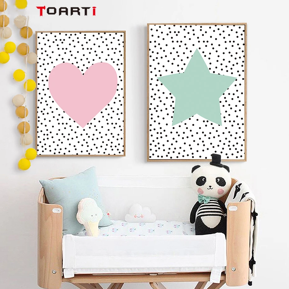 

Cartoon Lovely Heart Star Posters Prints Modern Kids Quotes Canvas Painting Sweet Dream Letters Art Pictures Baby Room Home Deco