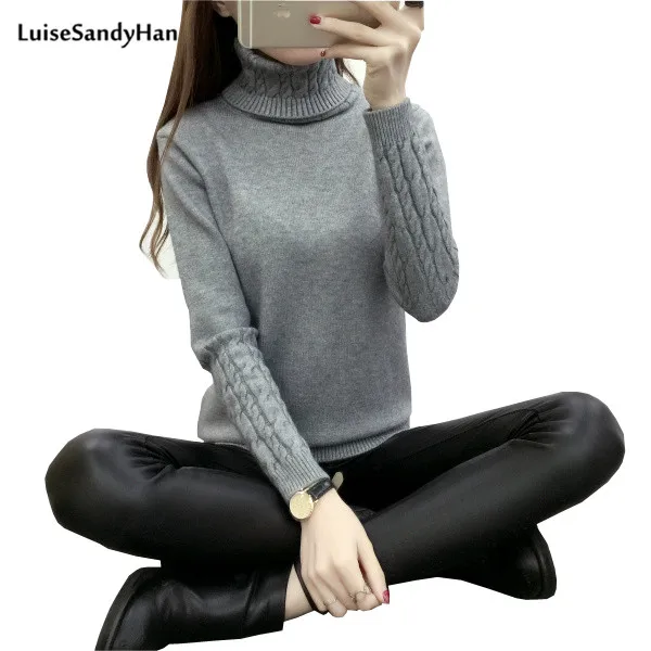 

2019 Women Sweaters And Pullovers Warm Knitting Spring Autumn Casual Elastic Turtleneck Long Sleeve Knitwear Female