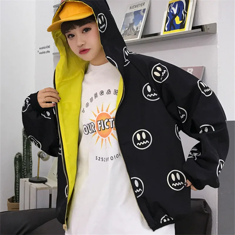 Модная женская куртка 2019 Harajuku свободная Двусторонняя весенняя с капюшоном