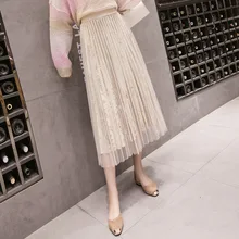 Весенние Черные Сетчатые женские длинные юбки однотонная эластичная высокая Талия Тюль и Вельветовая плиссированная замшевая Макси Юбка Femme осень HZX02